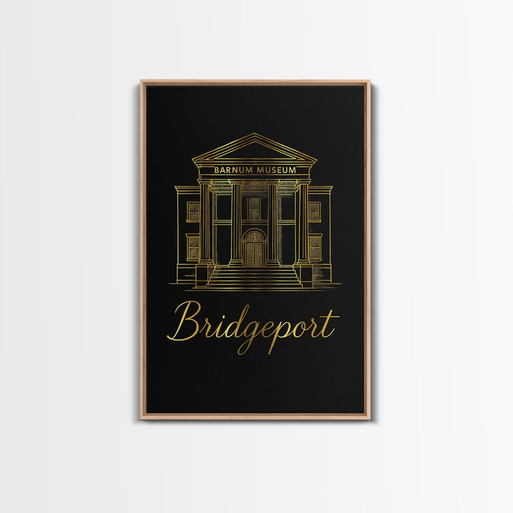 Bridgeport Travel Poster, Framed Canvas Print, Gold Outline Poster Art, Bridgeport Art Print, Mid Century Wall Art, Vintage City Art