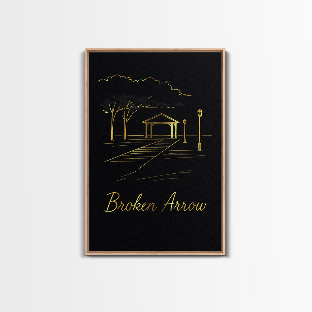 Broken Arrow Travel Poster, Canvas Print, Minimalist Gold Line Art, Broken Arrow Wall Art, Gift For Travelers, Travel Art Print