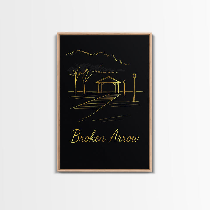 Broken Arrow Travel Poster, Canvas Print, Minimalist Gold Line Art, Broken Arrow Wall Art, Gift For Travelers, Travel Art Print