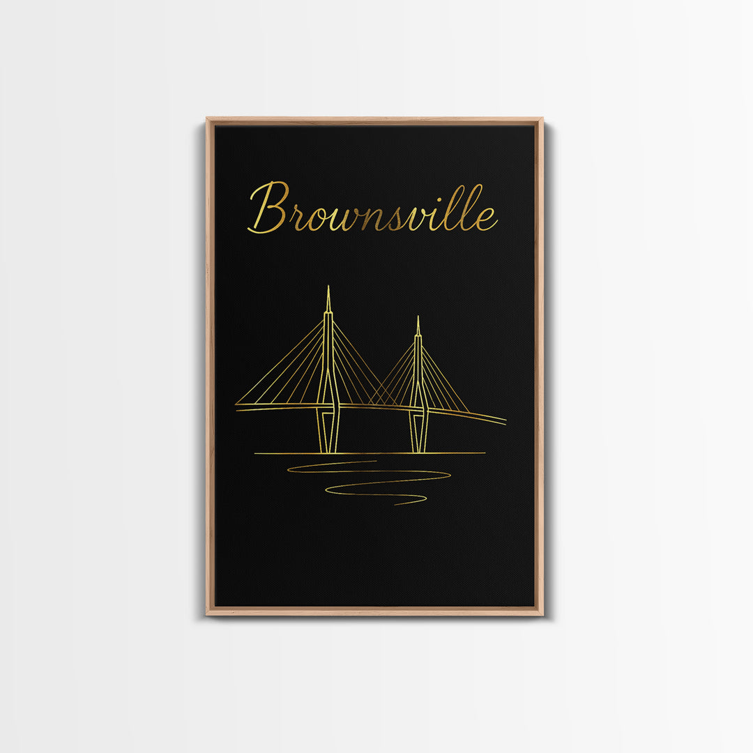 Brownsville Texas Travel Poster, Framed Canvas Print, Gold Outline Poster Art, Brownsville Poster Print, Eclectic Wall Decor, Fine Art Print