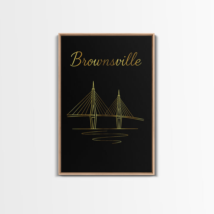 Brownsville Texas Travel Poster, Framed Canvas Print, Gold Outline Poster Art, Brownsville Poster Print, Eclectic Wall Decor, Fine Art Print