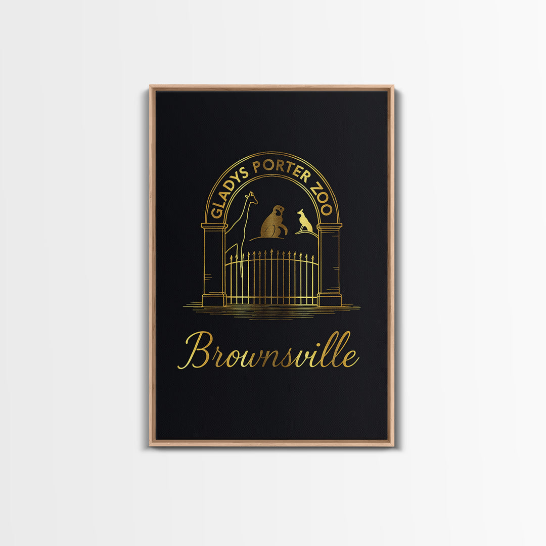 Brownsville Travel Poster, Framed Canvas Print, Minimalist Gold Line Art, Brownsville Poster Print, Watercolor Skyline, Gift For Travelers