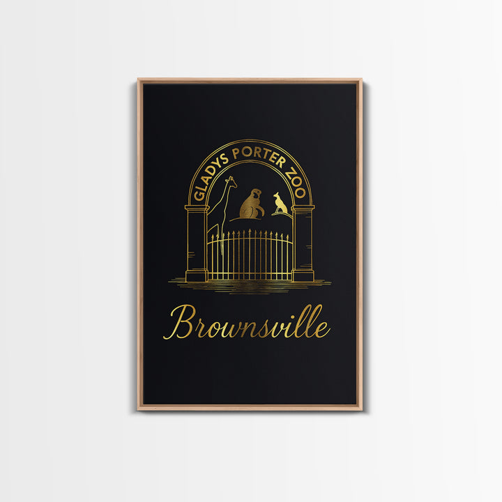 Brownsville Travel Poster, Framed Canvas Print, Minimalist Gold Line Art, Brownsville Poster Print, Watercolor Skyline, Gift For Travelers