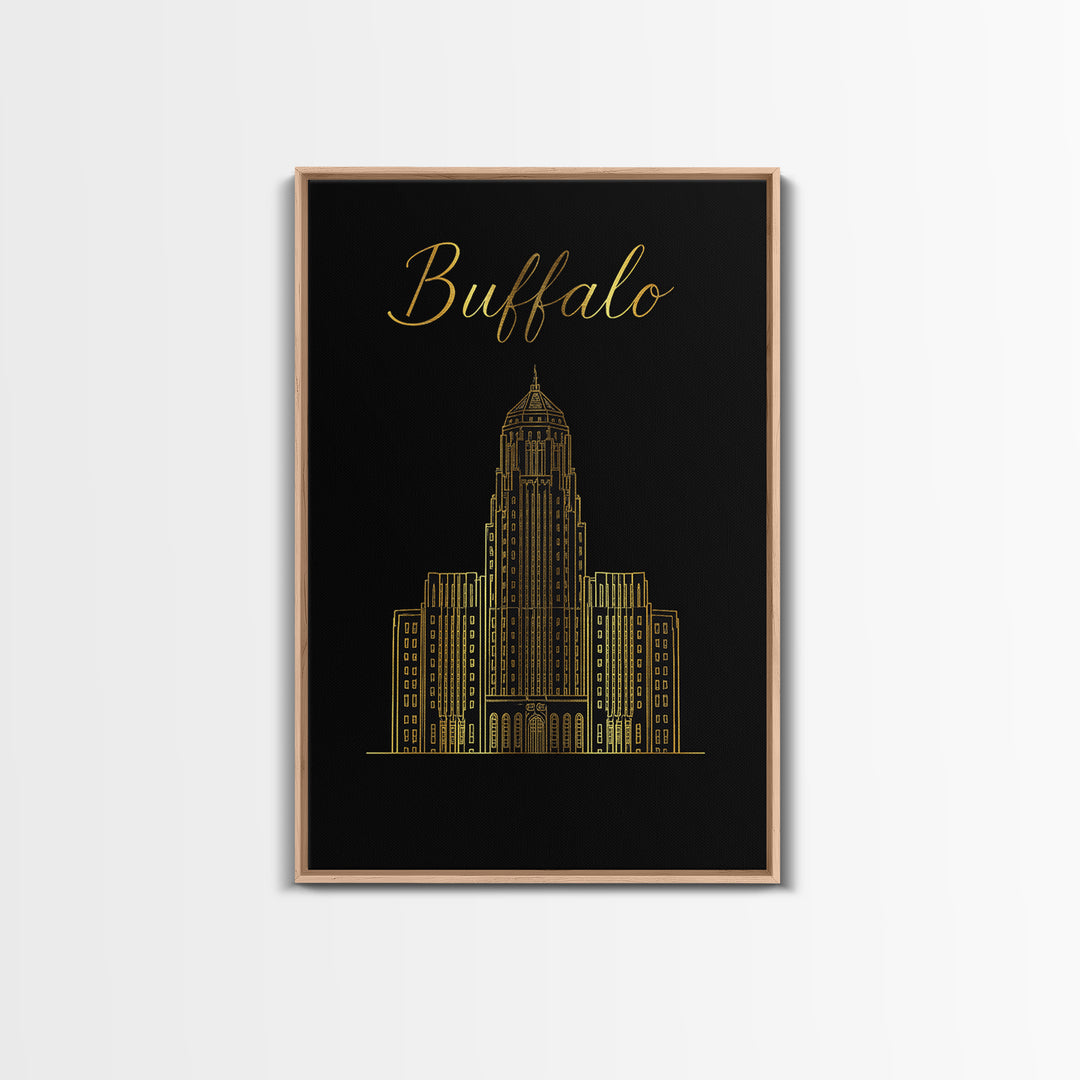 Buffalo New York Travel Poster, Framed Canvas Print, Dark Minimalist Wall Art, Buffalo Wall Art, Living Room Wall Art, Travel Art Print