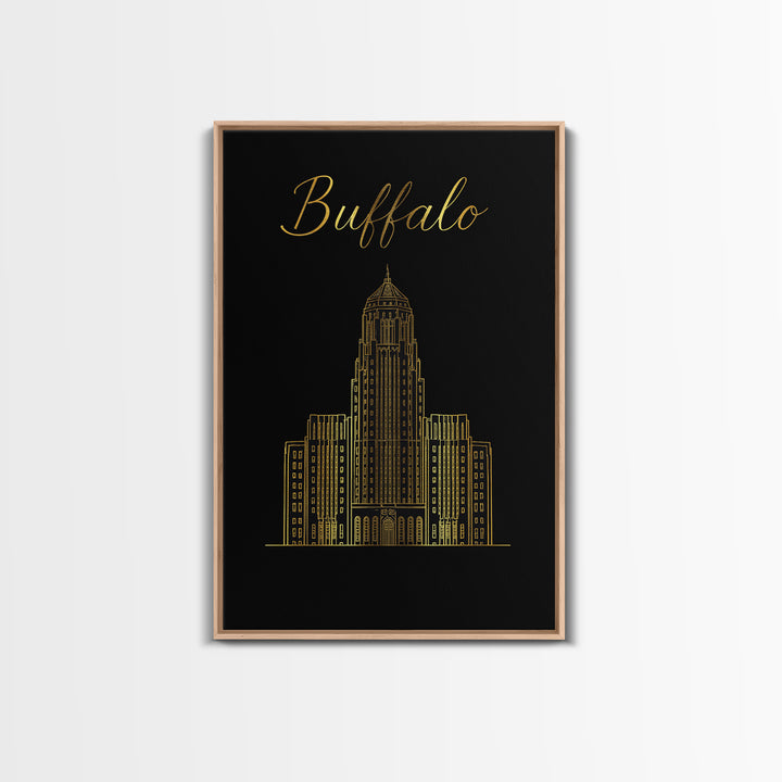 Buffalo New York Travel Poster, Framed Canvas Print, Dark Minimalist Wall Art, Buffalo Wall Art, Living Room Wall Art, Travel Art Print