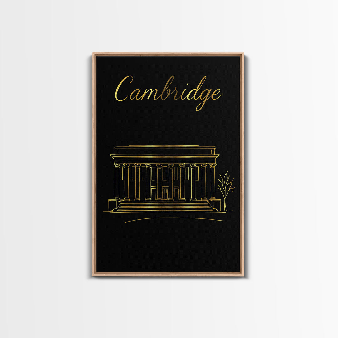 Cambridge Massachusetts Travel Poster, Canvas Print, Gold Outline Poster Art, Cambridge Wall Art, Travel Poster Set, Living Room Wall Art