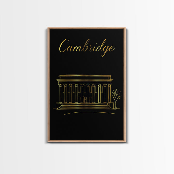 Cambridge Massachusetts Travel Poster, Canvas Print, Gold Outline Poster Art, Cambridge Wall Art, Travel Poster Set, Living Room Wall Art