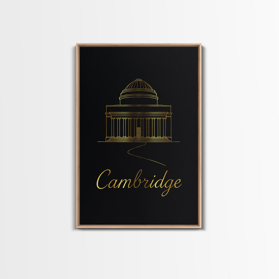 Cambridge Travel Poster, Canvas Print, Minimalist Gold Line Art, Cambridge City Art, Mid Century Wall Art, Home Office Decor, Art Print