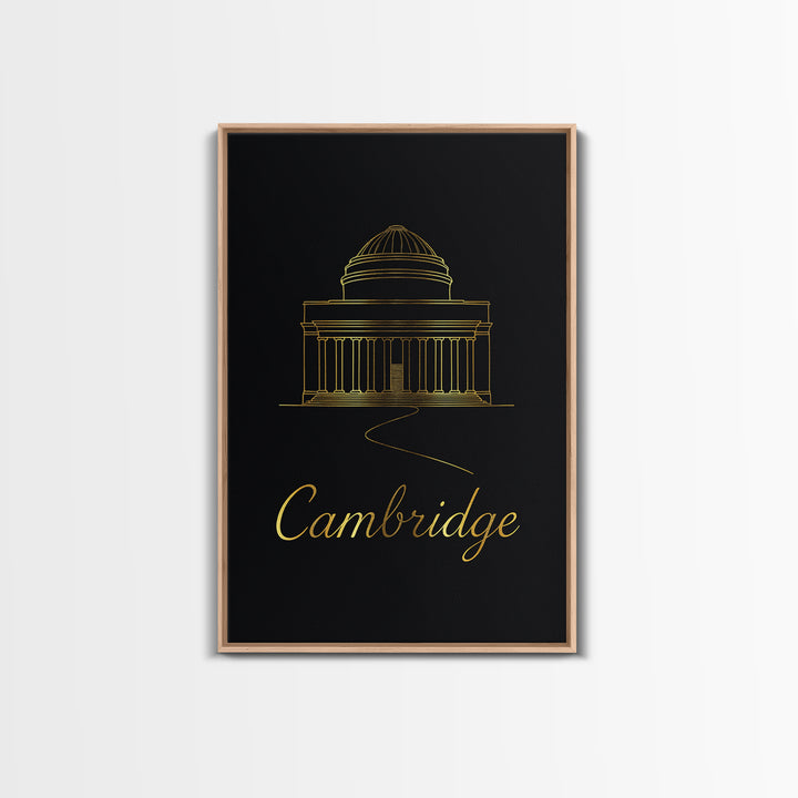 Cambridge Travel Poster, Canvas Print, Minimalist Gold Line Art, Cambridge City Art, Mid Century Wall Art, Home Office Decor, Art Print