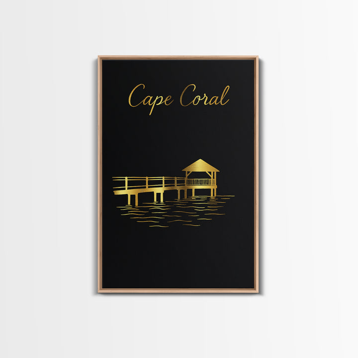Cape Coral Florida Travel Poster, Canvas Print, Black Gold Minimalist Art, Cape Coral Poster Print, Mid Century Wall Art, Travel Wall Decor