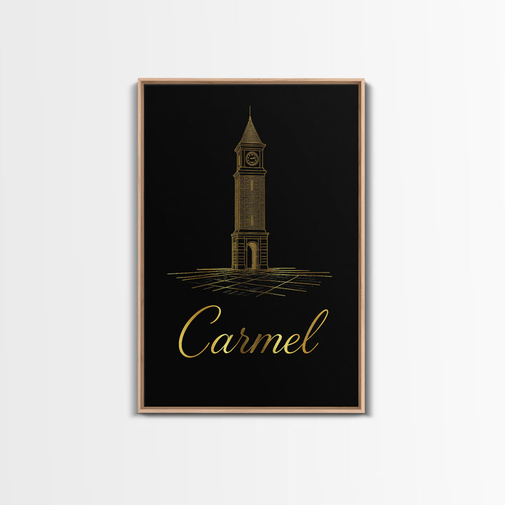 Carmel Travel Poster, Framed Canvas Print, Gold Outline Poster Art, Carmel Poster Print, Modern Wall Decor, Eclectic Wall Decor