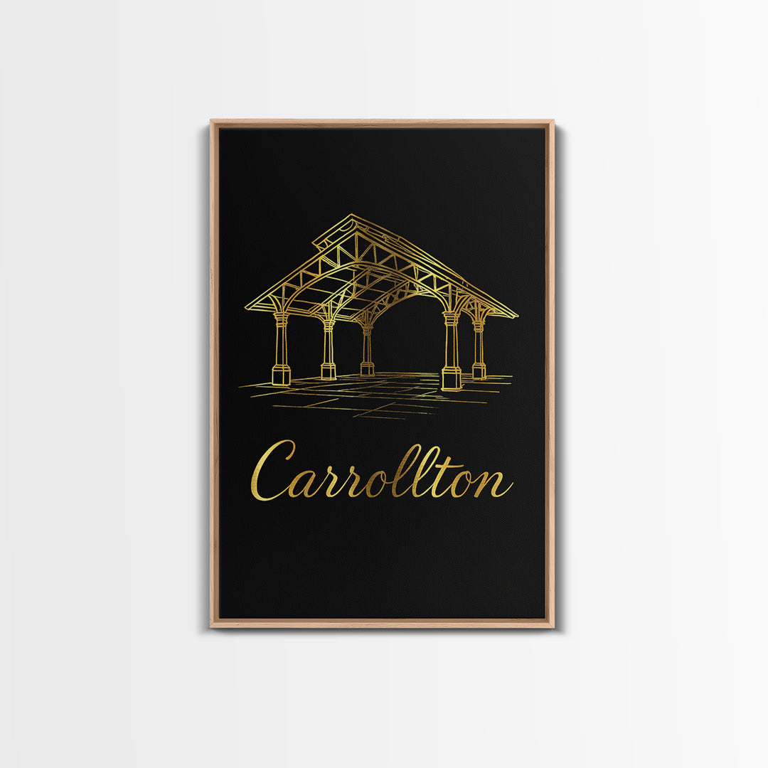 Carrollton Texas Travel Poster, Framed Canvas Print, Dark Minimalist Wall Art, Carrollton City Art, Vintage City Art, Living Room Wall Art