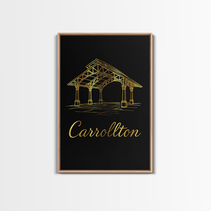 Carrollton Texas Travel Poster, Framed Canvas Print, Dark Minimalist Wall Art, Carrollton City Art, Vintage City Art, Living Room Wall Art