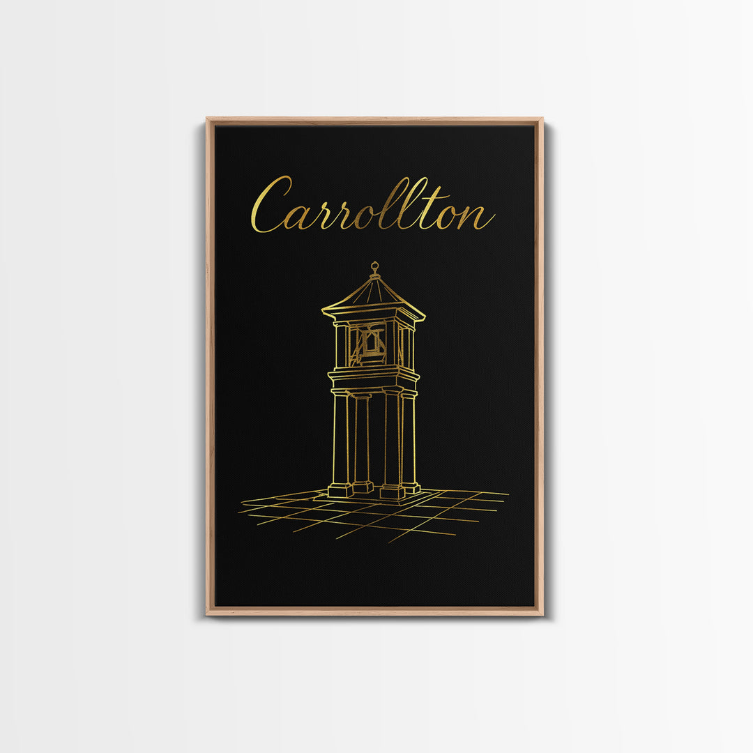 Carrollton Travel Poster, Framed Canvas Print, Gold Outline Poster Art, Carrollton City Art, Vintage Travel Print, City Art Print