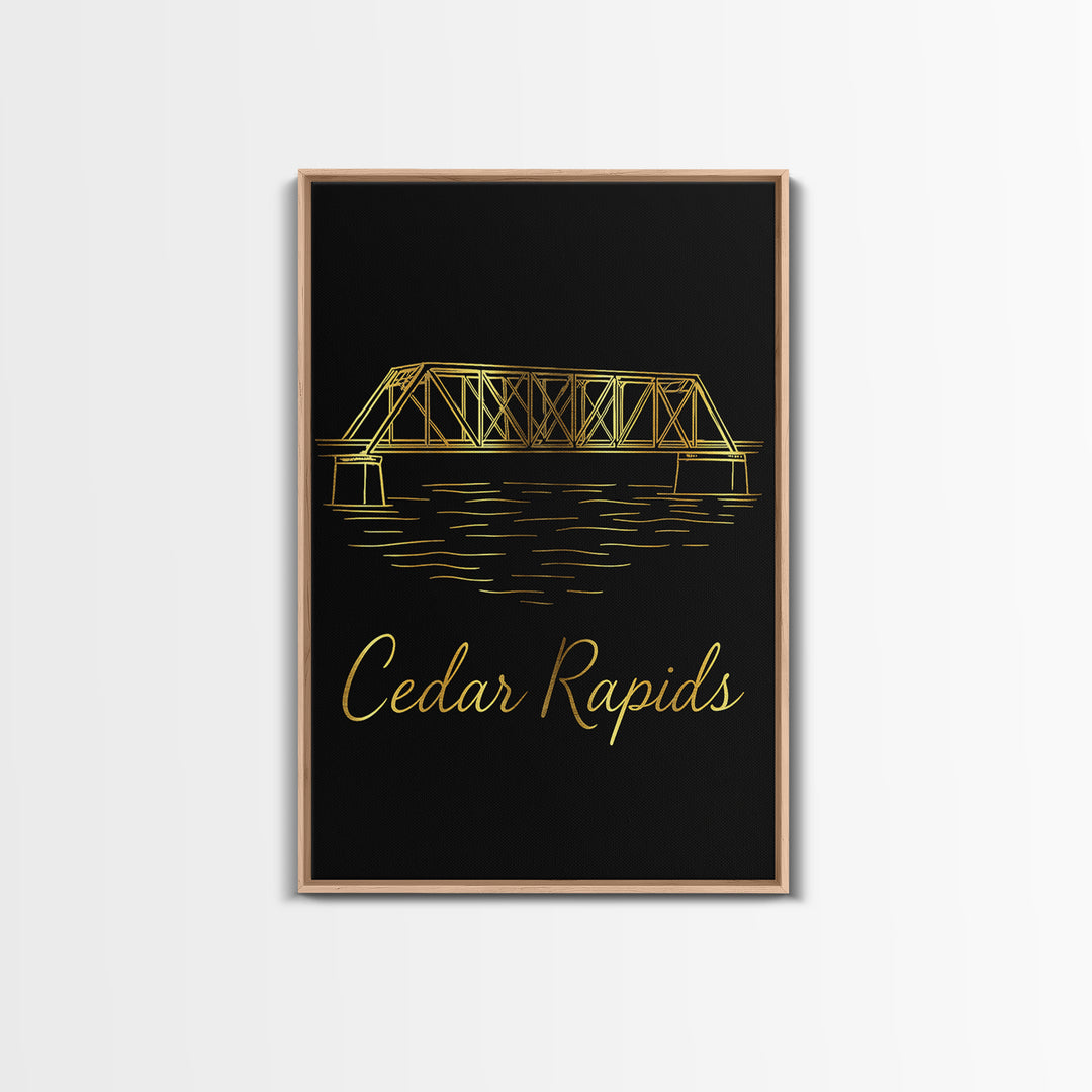 Cedar Rapids Iowa Travel Poster, Canvas Print, Gold Outline Poster Art, Cedar Rapids Wall Art, Gift For Travelers, Wanderlust Decor