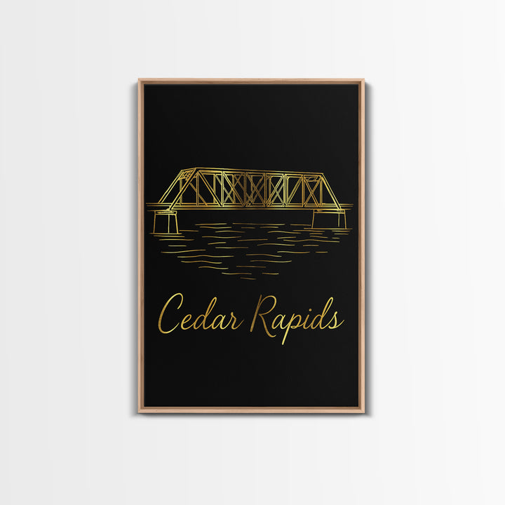 Cedar Rapids Iowa Travel Poster, Canvas Print, Gold Outline Poster Art, Cedar Rapids Wall Art, Gift For Travelers, Wanderlust Decor