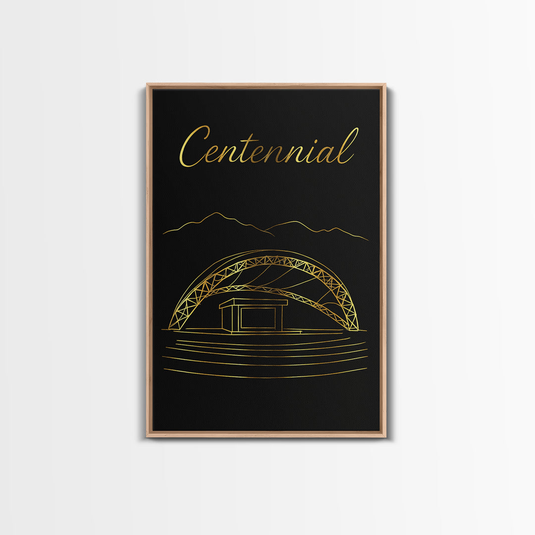 Centennial Colorado Travel Poster, Canvas Print, Gold Outline Poster Art, Centennial Poster Print, Mid Century Wall Art, City Illustration