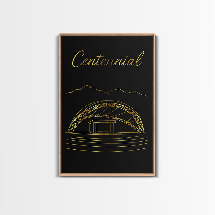 Centennial Colorado Travel Poster, Canvas Print, Gold Outline Poster Art, Centennial Poster Print, Mid Century Wall Art, City Illustration