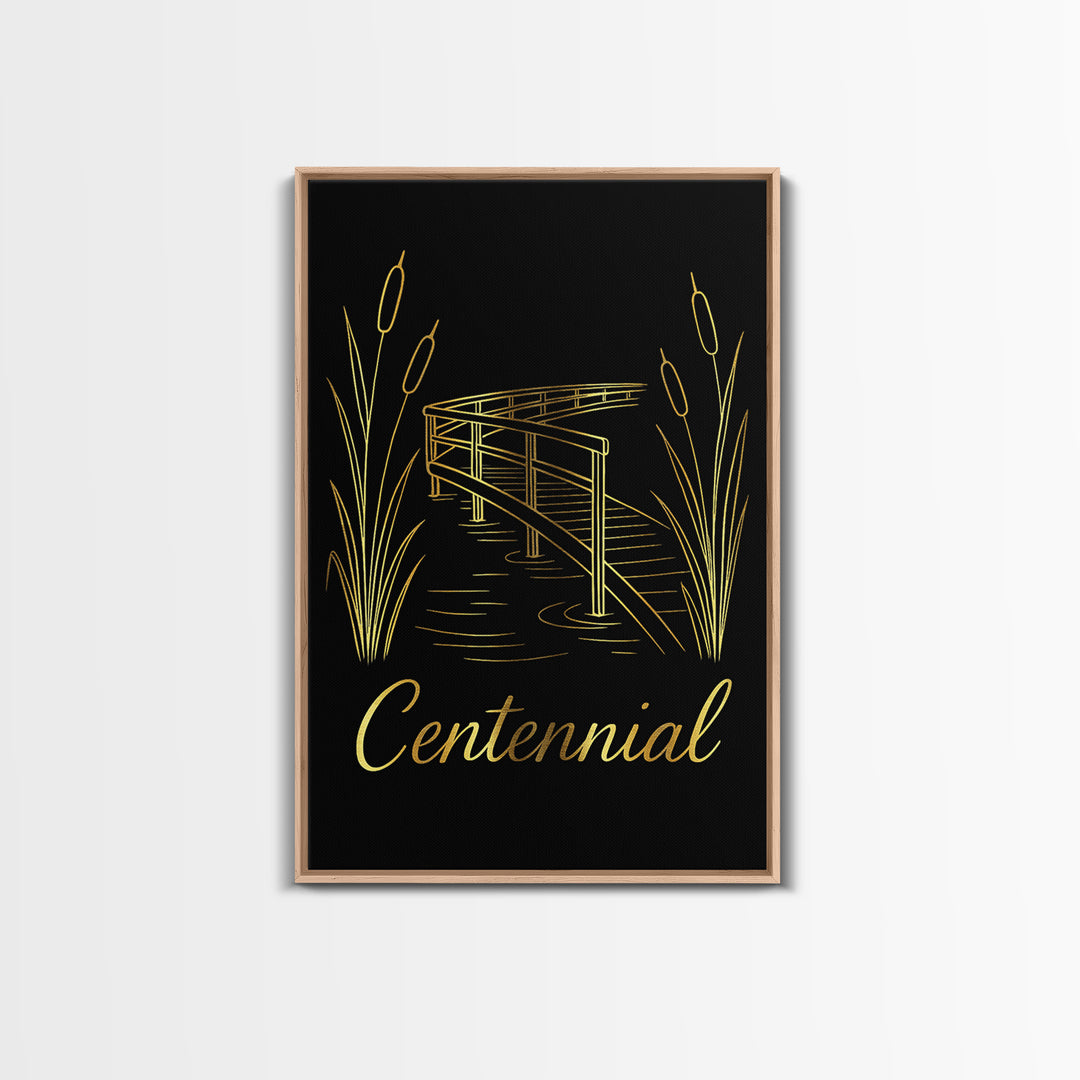 Centennial Travel Poster, Canvas Print, Gold Outline Poster Art, Centennial City Art, Modern Wall Decor, Travel Poster Art, Travel Print