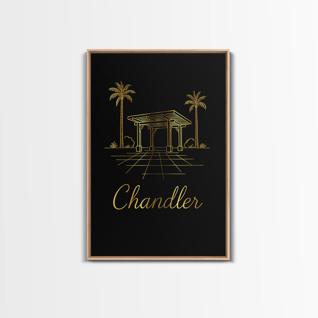 Chandler Arizona Travel Poster, Framed Canvas Print, Gold Outline Poster Art, Chandler Poster Print, Wanderlust Decor, Travel Wall Art