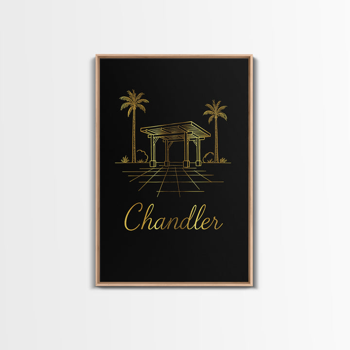 Chandler Arizona Travel Poster, Framed Canvas Print, Gold Outline Poster Art, Chandler Poster Print, Wanderlust Decor, Travel Wall Art