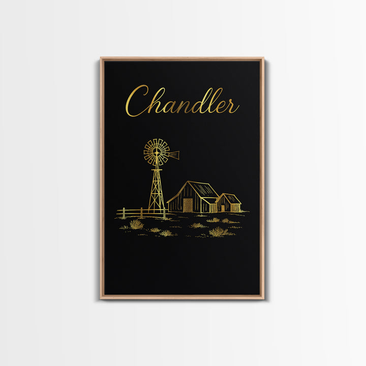 Chandler Travel Poster, Framed Canvas Print, Dark Minimalist Wall Art, Chandler Art Print, Travel Art Print, Vintage Travel Art