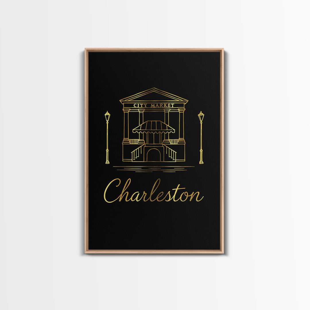 Charleston South Carolina Travel Poster, Canvas Print, Black Gold Minimalist Art, Charleston Wall Art, Vintage Travel Art, Travel Print