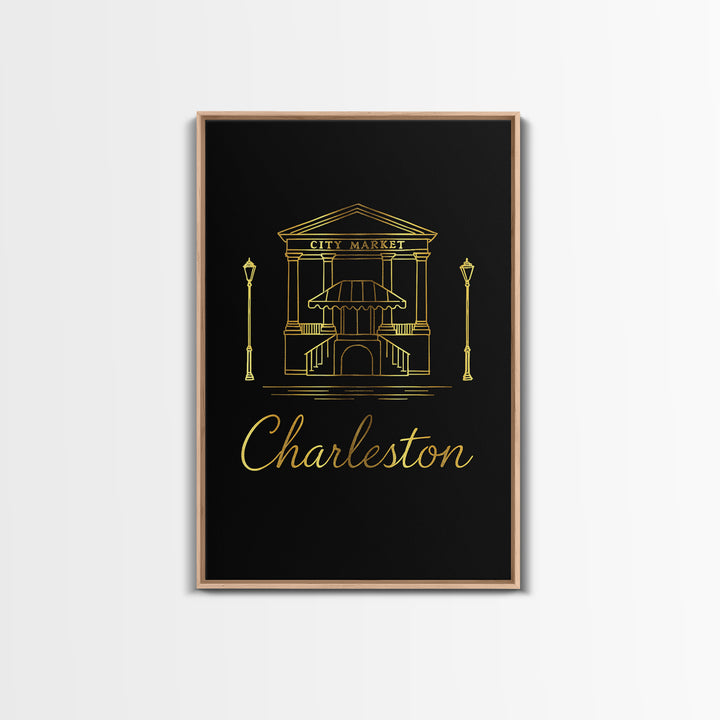 Charleston South Carolina Travel Poster, Canvas Print, Black Gold Minimalist Art, Charleston Wall Art, Vintage Travel Art, Travel Print