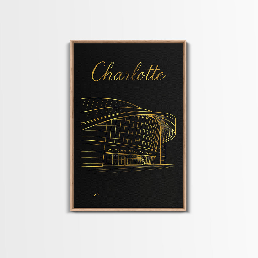 Charlotte North Carolina Travel Poster, Canvas Print, Black Gold Minimalist Art, Charlotte City Art, Fine Art Print, Home Office Decor