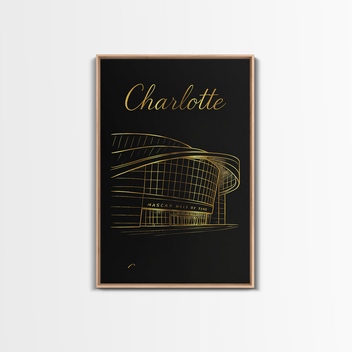 Charlotte North Carolina Travel Poster, Canvas Print, Black Gold Minimalist Art, Charlotte City Art, Fine Art Print, Home Office Decor