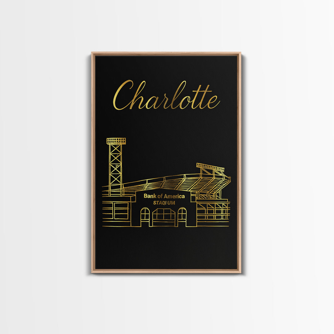 Charlotte Travel Poster, Framed Canvas Print, Dark Minimalist Wall Art, Charlotte Poster Print, City Illustration, Vintage Travel Print