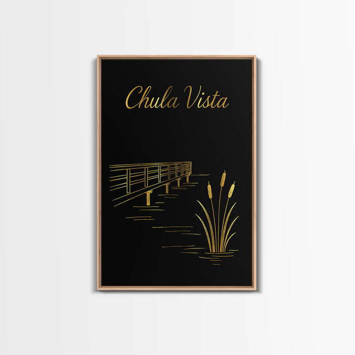 Chula Vista California Travel Poster, Canvas Print, Gold Outline Poster Art, Chula Vista Travel Art, City Illustration, Travel Poster Set