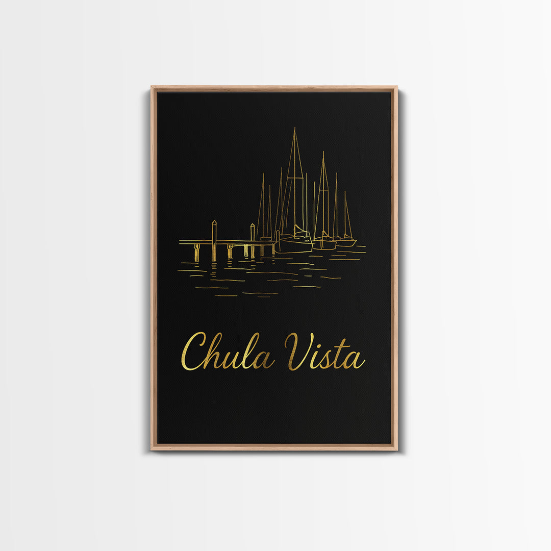 Chula Vista Travel Poster, Canvas Print, Black Gold Minimalist Art, Chula Vista Travel Art, Retro Travel Print, Travel Wall Decor