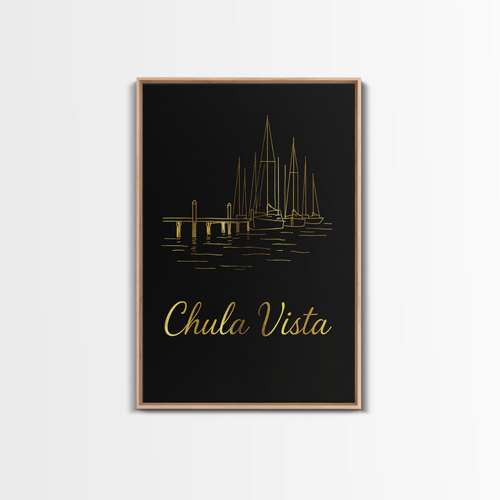 Chula Vista Travel Poster, Canvas Print, Black Gold Minimalist Art, Chula Vista Travel Art, Retro Travel Print, Travel Wall Decor