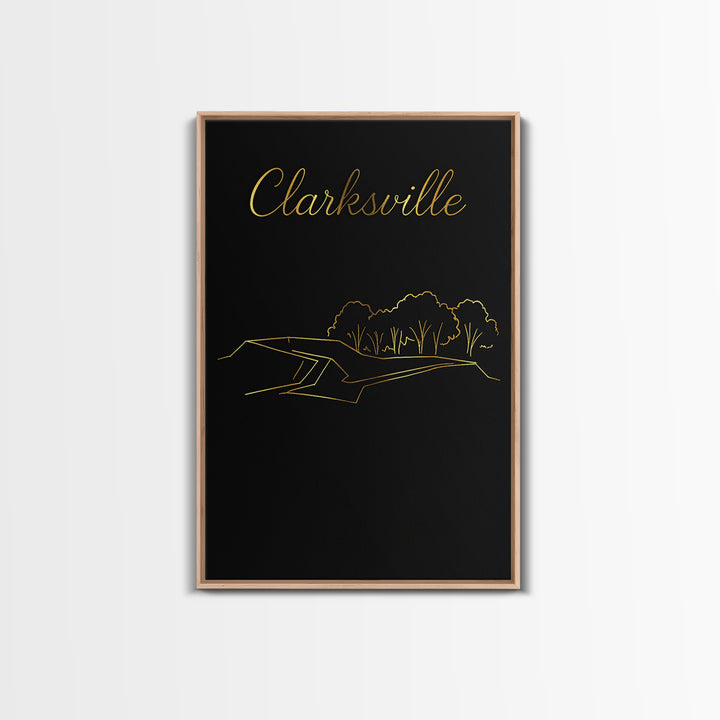 Clarksville Travel Poster, Framed Canvas Print, Black Gold Minimalist Art, Clarksville Travel Art, City Travel Prints, City Art Print