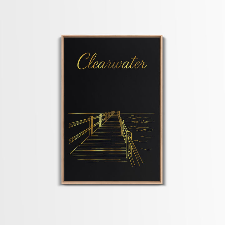 Clearwater Travel Poster, Framed Canvas Print, Gold Outline Poster Art, Clearwater Wall Art, Travel Poster Set, Modern Wall Decor