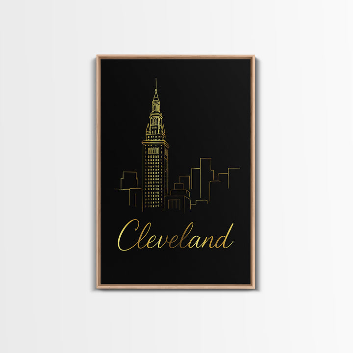 Cleveland Ohio Travel Poster, Framed Canvas Print, Minimalist Gold Line Art, Cleveland City Art, Fine Art Print, City Travel Prints