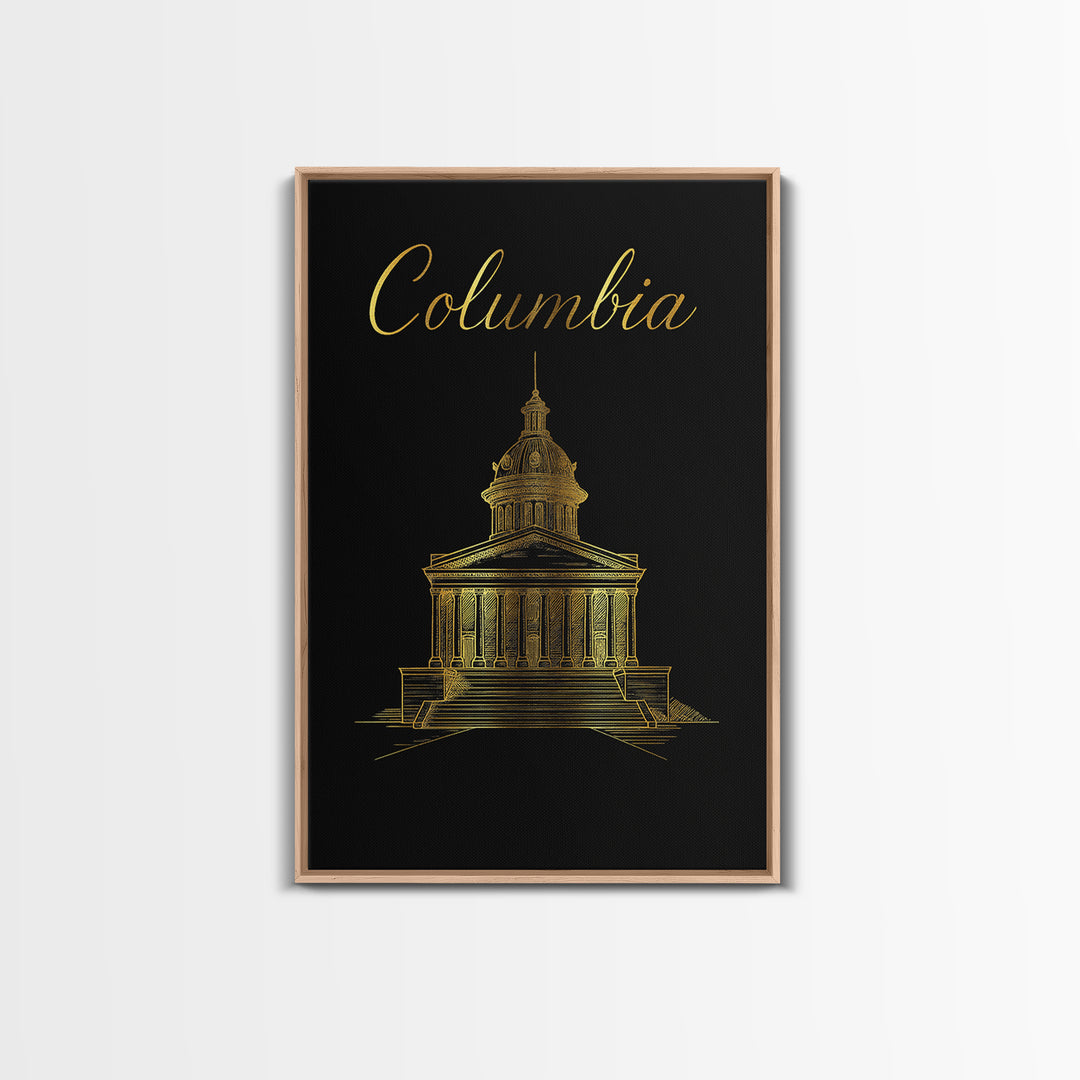 Columbia Travel Poster, Canvas Print, Minimalist Gold Line Art, Columbia City Art, City Art Print, Travel Wall Art, Wanderlust Decor