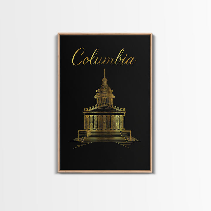Columbia Travel Poster, Canvas Print, Minimalist Gold Line Art, Columbia City Art, City Art Print, Travel Wall Art, Wanderlust Decor