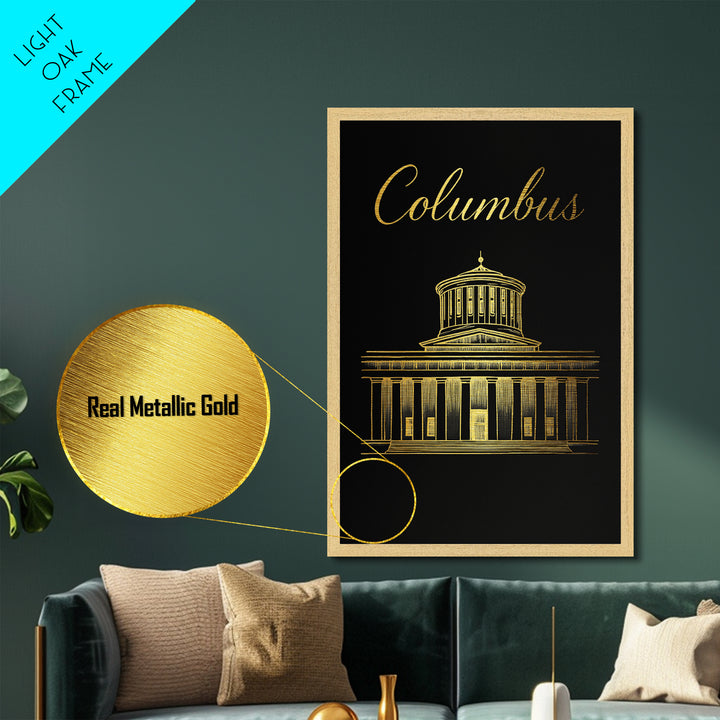 Columbus Georgia Art, Metallic Gold Print, Wood Framed Art, Metal Art, Modern House Art, Traveler Gift, Bedroom Wall Art