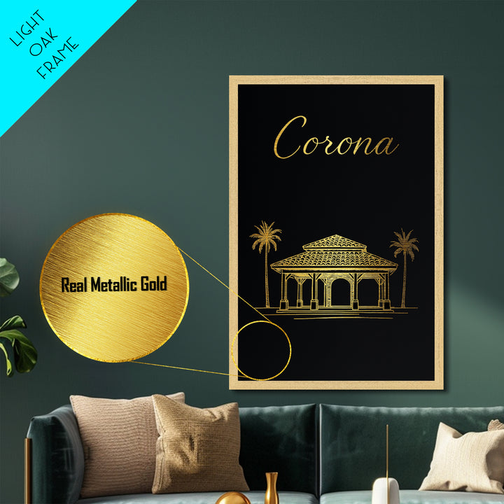 Corona California Art, Metallic Gold Art, Wood Framed Art, Metal Art, Modern Skyline Wall Print, Graduation Gift, Entryway Wall Print