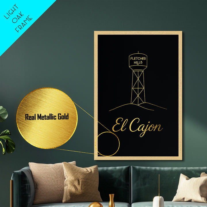 El Cajon California Art, Metallic Gold Print, Wood Framed Art, Metal Art, Modern Wall Art, Adventure Lover Gift, Bedroom Art