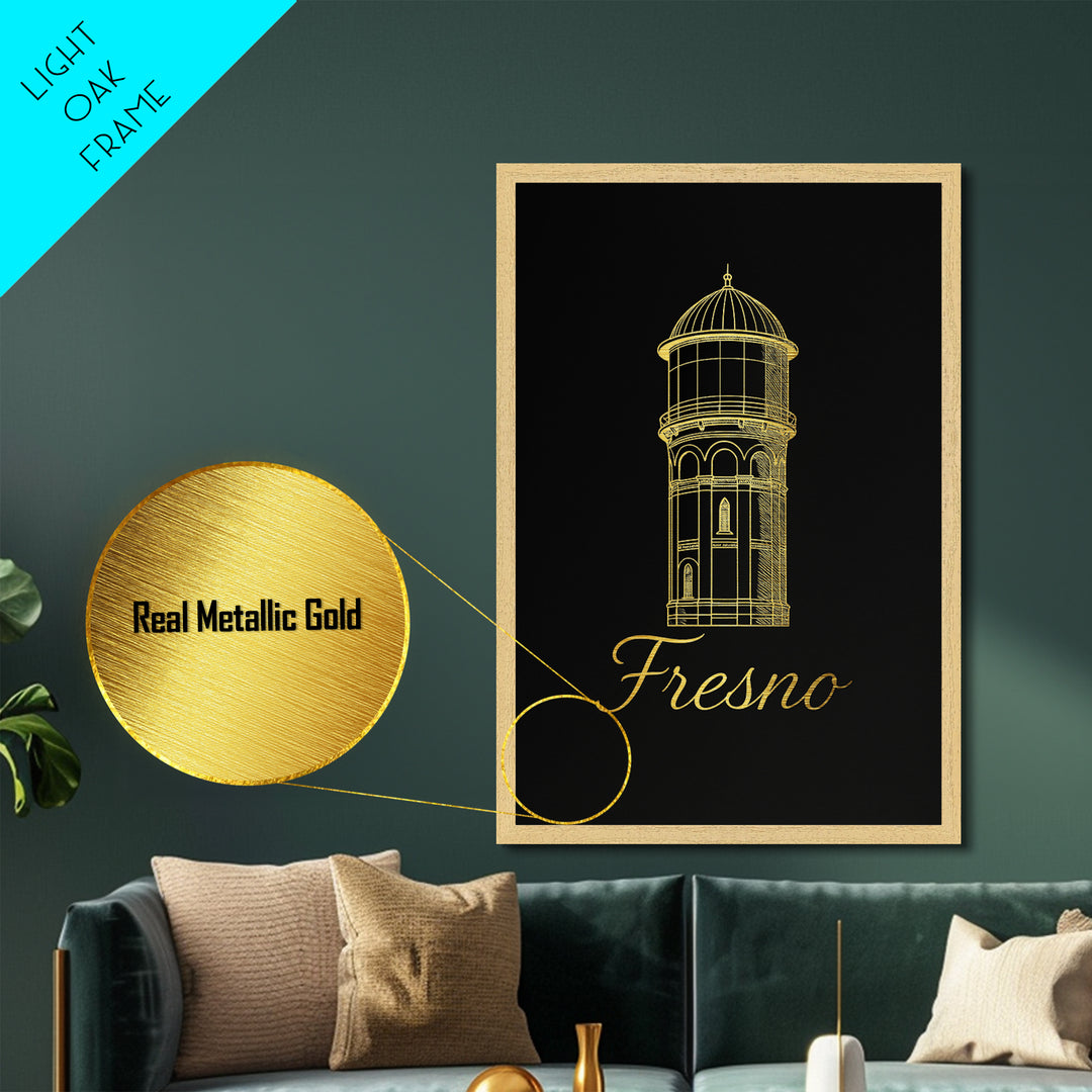 Fresno California Art, Metallic Gold Print, Wood Framed Art, Metal Art, Modern Wall Art, Graduation Gift, Hallway Wall Art