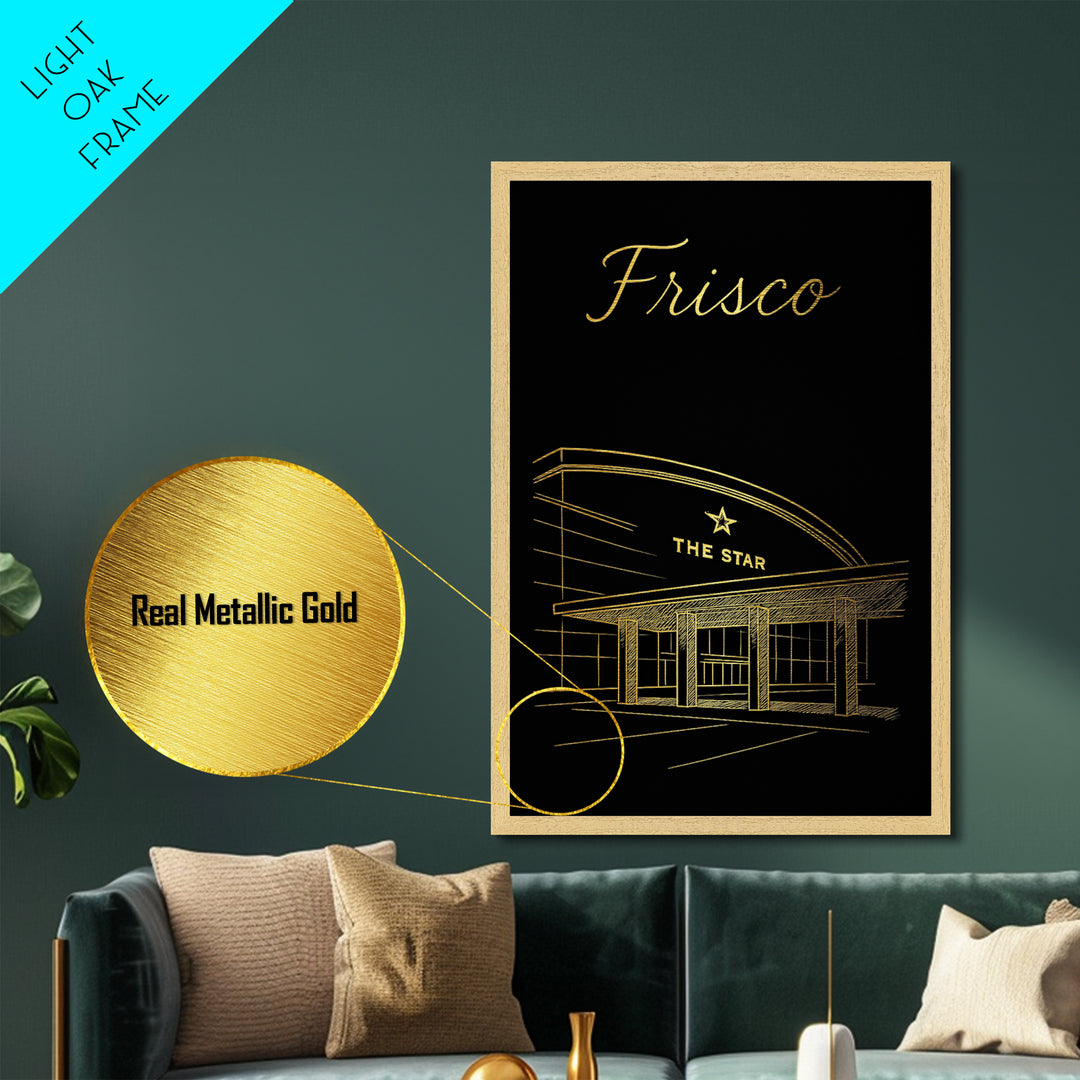 Frisco Texas Art, Metallic Gold Print, Wood Framed Art, Metal Art, Modern House Art, Birthday Travel Gift, Living Room Art