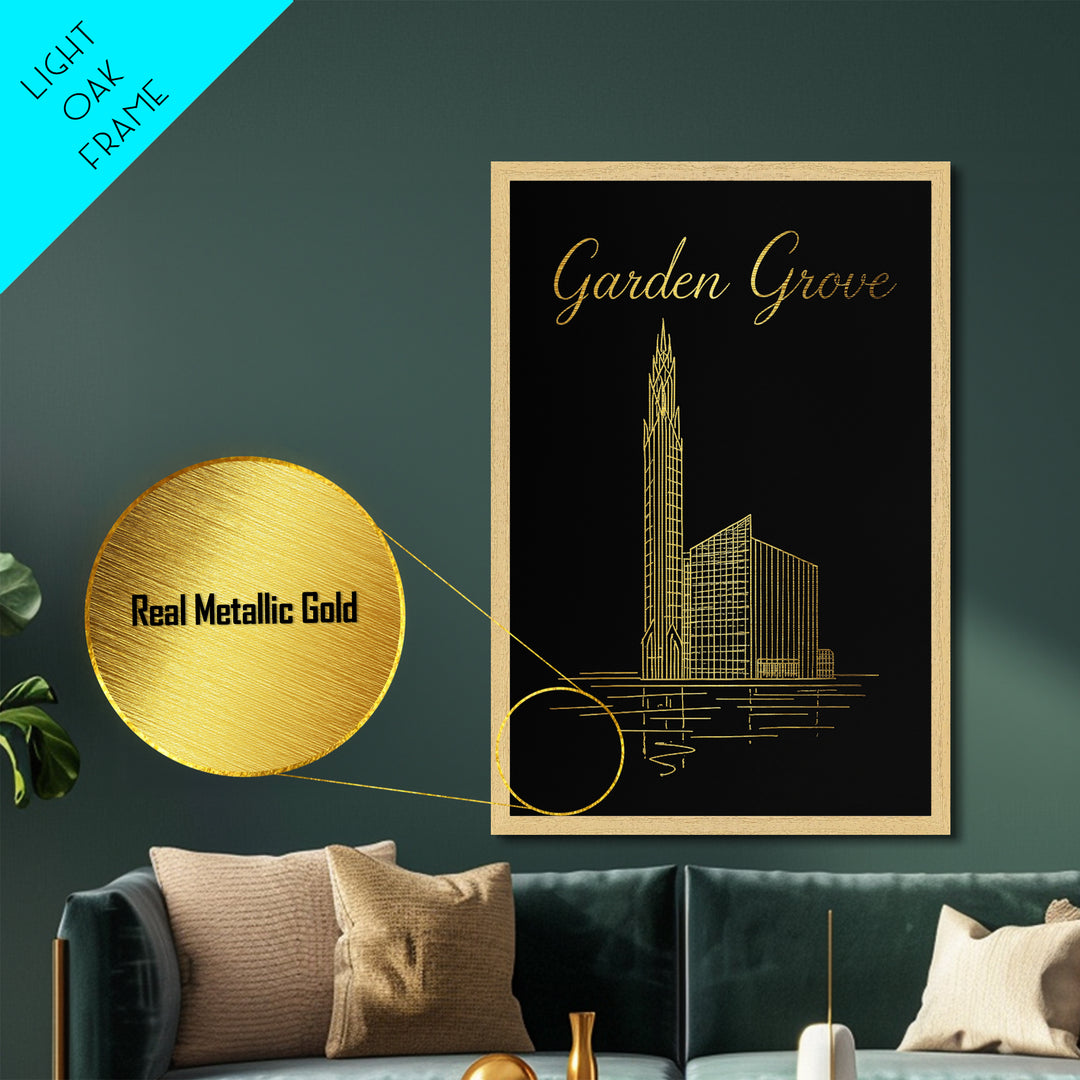 Garden Grove California Art, Metallic Gold Print, Wood Framed Art, Metal Art, Minimalist Wall Art, Anniversary Gift, Bedroom Wall Art