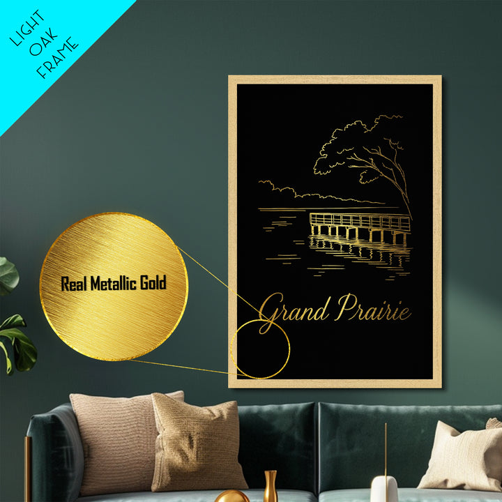 Grand Prairie Texas Travel, Metallic Gold Art, Wood Framed Art, Metal Art, Modern House Art, Birthday Gift, Entryway Wall Print