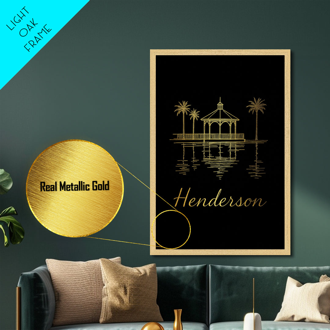 Henderson Nevada Art, Metallic Gold Print, Wood Framed Art, Metal Art, Modern Wall Art, Adventure Lover Gift, Bedroom Wall Art