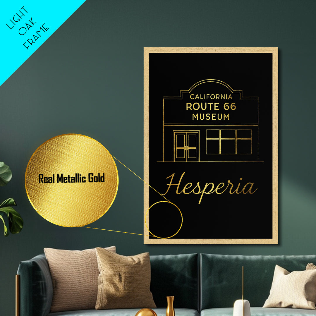 Hesperia California Travel, Metallic Gold Art, Wood Framed Art, Metal Art, Minimalist Wall Art, Destination Gift, Entryway Wall Print