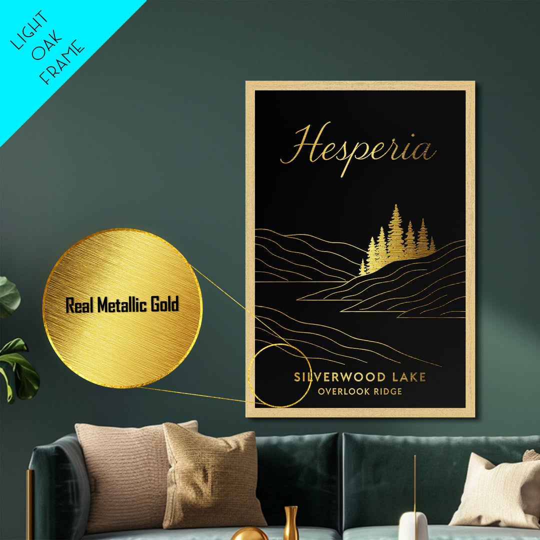 Hesperia California Art, Metallic Gold Print, Wood Framed Art, Metal Art, Modern House Art, Wanderlust Gift, Hallway Wall Art