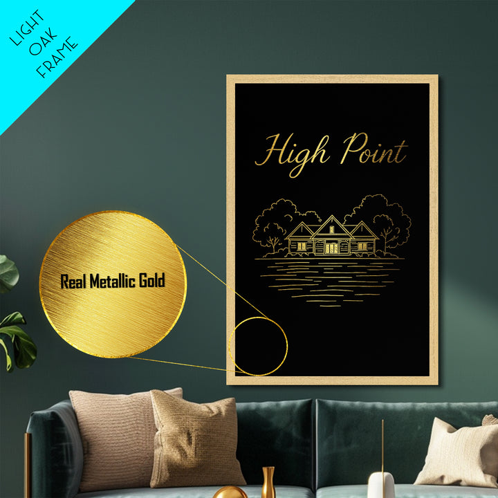 High Point North Carolina Travel, Metallic Gold Art, Wood Framed Art, Metal Art, Modern Wall Print, Retirement Gift, Hallway Wall Art